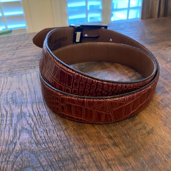 H. HALPERN ESQ Brown Snake Stamped Leather Belt Adjustable Mens Sz 40 - Picture 2 of 9